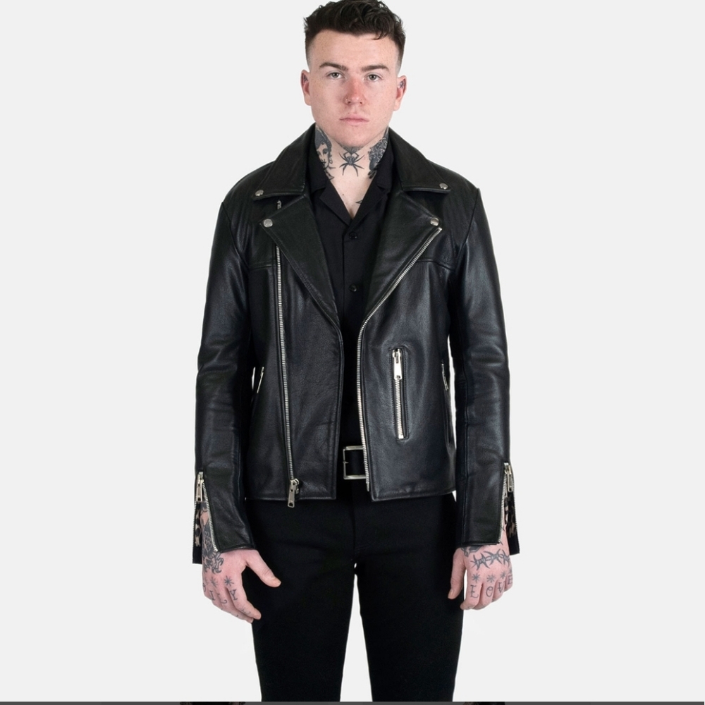 Straight To Hell Black Leather Moto Jacket With Leopard Lining. Chest Size 38 S
